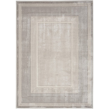 Glitz GLZ07 Modern Abstract Geometric Border Distressed Metallic Shimmer Hi-Low Textured Soft-Touch Polyester Low Profile Short-Pile Silver Rug-Nourison-Rug Love - The Most Loved Rug Store